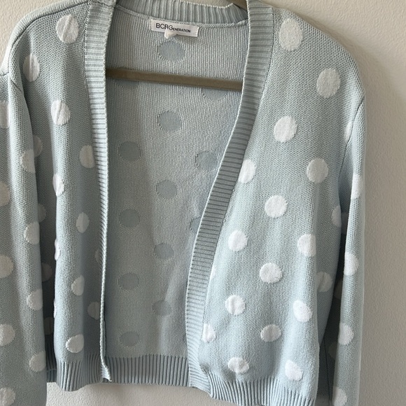 BCBGeneration Women's Polka Dot Cardigan Sweater, Baby Blue, S - Picture 7 of 7